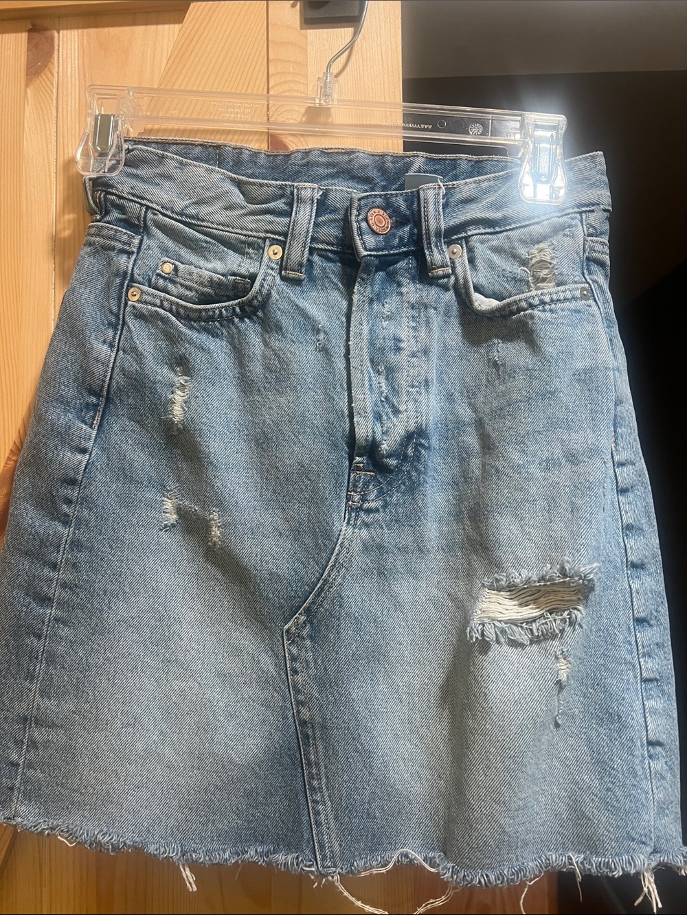 Denim & Denim Light Blue Denim Skirt light distress size 2